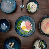 美濃燒-天目釉瓷器餐具日本進(jìn)口家用米飯和風(fēng)盤子裝菜碟子 6.0英寸面碗【16.0CM*8.5CM】