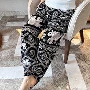 夏季新款棉綢女士薄款大碼人造綿綢可外穿家居碎花長(cháng)褲子寬松睡褲 泰國象 2XL 燈籠褲  130-155斤