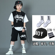 碰碰牛男童夏裝套裝潮酷兒童街舞潮服2024新款嘻哈男孩潮牌大童炫酷服裝 套裝+帽+手腕+襪子 140