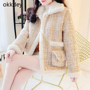 okkdey輕奢高端秋冬季新款百搭毛呢外套女短款小個(gè)子網(wǎng)紅小香風(fēng)韓版加厚 杏色 M 96-110斤