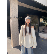 LXKP毛衣女2024秋冬新款松弛感斜肩蝙蝠袖甜美性感露肩慵懶針織 白色