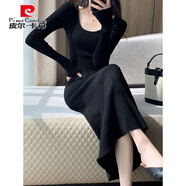 皮爾卡丹（pierre cardin）果哥家黑色針織連衣裙女2025秋冬新款超好看配大衣顯瘦內搭打底裙 黑色 S