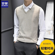 羅蒙男士針織背心馬甲2025春秋款保暖無(wú)袖毛衣修身坎肩打底衫v領(lǐng)線(xiàn)衣 卡其色V領(lǐng) XL (120-135斤)
