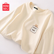 名創(chuàng  )優(yōu)品（MINISO）短袖2025新款女夏季胖mm大碼顯瘦寬松女裝純棉半袖夏天正肩女t恤 奶白色(熊仔口袋胸標) L 165 (顯瘦 遮肚子)