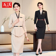 五沃職業(yè)裝女裝套裝小西裝女氣質(zhì)珠寶銀行4S酒店經(jīng)理醫美禮儀售樓工服 黑色外套+西裙（腰帶） L