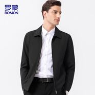 羅蒙外套男秋季商務(wù)男士翻領(lǐng)行政夾克上衣干部廳局風(fēng)爸爸裝i8黑色M