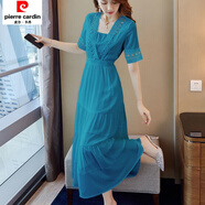 皮爾卡丹雪紡連衣裙女夏2025年新款顯瘦氣質(zhì)白色仙氣長(cháng)裙夏天仙女裙子超仙 墨綠色  8376 3XL 135-145