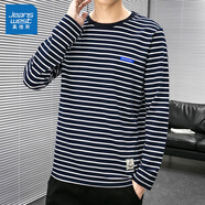 真維斯（Jeanswest）春季簡(jiǎn)約條紋潮流體恤圓領(lǐng)衣服長(cháng)袖T恤男士上衣百搭休閑打底衫 A338-1732深藍色 M