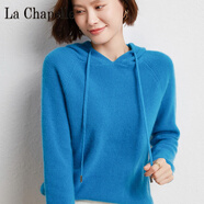 拉夏貝爾（La Chapelle）100純羊絨衫春秋帶帽羊毛衫女連帽加厚白色毛衣短衛(wèi)衣針織帽衫韓 純100自動發(fā)熱湖藍色 純100自動發(fā)熱M