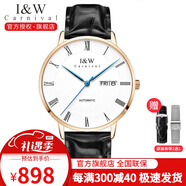 I&W CARNIVAL HWGUOJI瑞士品牌手表男表自動(dòng)機(jī)械表超薄進(jìn)口機(jī)芯時(shí)尚商務(wù)防水IW男士腕表 玫金白面｜黑色牛皮帶｜進(jìn)口機(jī)芯