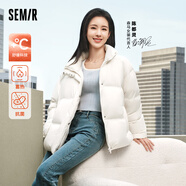 森馬（Semir）[陳都靈同款]毛衣女方領修身短款冬蓄熱polo領撞色打底衫 粉藍80081 150/76A/XS