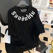 蘇愚100%純棉美式復古潮牌hiphop字母短袖T恤男女春夏寬松慵懶風(fēng)情侶 240克黑 S