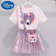 迪士尼（Disney）女童連衣裙庫洛米裙子夏季兒童學(xué)院風(fēng)公主裙女孩夏裝短袖jk套裝 391-28粉色【粉衣愛(ài)心米】不配包 130