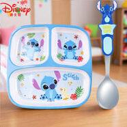 迪士尼（Disney）兒童餐具套裝嬰兒輔食餐盤(pán)寶寶家用勺子史迪奇盤(pán)子生日禮物送寶寶