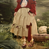 森女部落原創(chuàng)童話風(fēng)蝴蝶結(jié)甜美氣質(zhì)半身裙秋新款秋冬女裝 卡其色長裙（單件） 單件 S