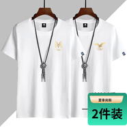 霧卡【2件裝】t恤男短袖圓領(lǐng)棉大碼寬松印花男t恤夏天半截打底t衫 套餐2:金M白+金鷹白 XL (130-150斤內(nèi))