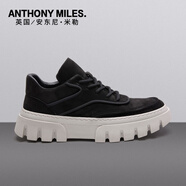 Anthony Miles馬丁鞋男真皮秋冬男鞋潮鞋低幫百搭馬丁靴休閑翻毛皮鞋英倫工裝鞋 黑色 39