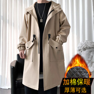 風(fēng)衣男春秋季新款青少年學(xué)生ins潮流中長(cháng)款寬松大衣時(shí)尚顯氣質(zhì)韓版男士大碼休閑外套潮牌男裝 F994卡其色加棉 5XL