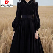 初徑赫本風(fēng)黑色絲絨連衣裙子冬裝女2025年新款古著vintage加厚長(zhǎng)裙 黑色薄 2XL