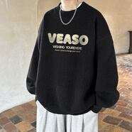 OEMG日系復(fù)古毛衣男女秋冬季加絨加厚保暖內(nèi)搭上衣寬松休閑針織衫外套 黑色 XL [建議125-140斤]