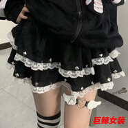 tromlfz亞文化鉚釘半身裙搖滾蕾絲蛋糕裙原宿朋克y2k千禧辣妹蓬蓬半身裙 黑色 鉚釘 S 長(cháng)39 彈力腰圍【75-105斤】