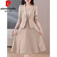 皮爾卡丹（pierre cardin）背心連衣裙搭配小香風(fēng)外套女2025新款秋款套裝媽l媽婚宴禮服針織 杏色 L 【100-115斤】