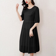 恒源祥真絲中袖連衣裙女裝2024新款春夏夏季高級紗料中長(cháng)裙優(yōu)雅A字裙子 黑色 L