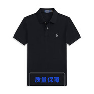 POLO SPORT美國保羅短袖polo衫男純棉高端大牌商務(wù)休閑男裝T恤衫 黑色白標 L 建議145-160斤