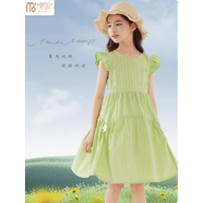 莫代爾女童純棉連衣裙2024新款無袖兒童夏季新款花朵公主裙女孩背心裙 綠色 7 130 建議身高120-130cm7-8歲
