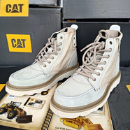 卡特（CAT）男鞋高幫工裝靴帆布拼接短靴復古戶(hù)外經(jīng)典單靴輕便馬丁靴 帆布杏色 40