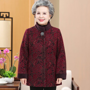 珂露辰老年人女裝仿水貂毛呢大衣媽媽冬裝60歲70老人衣服奶奶呢子外套厚 71008紅色 5XL 【建議150-165斤】