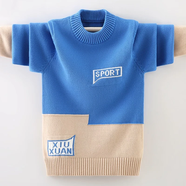 婭貓男童毛衣秋冬兒童針織衫男孩毛衣大童裝打底衫加絨加厚保暖毛線(xiàn)衣 MF雙色拼接-藍色不加絨 120