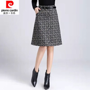 皮爾卡丹（pierre cardin）23年新款格子半身裙女中裙春秋新款高腰顯瘦a字裙小香風(fēng)包臀裙毛 灰花色 +腰帶 M 90-105斤