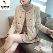 啄木鳥小香風(fēng)歐洲站菱格棉服女秋冬裝2025新款歐貨時尚洋氣短款棉衣外套 米白色(小香風(fēng)) L建議100一115斤