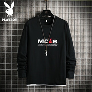 花花公子（PLAYBOY）春秋純棉衛衣男士長(cháng)袖t恤加大碼圓領(lǐng)寬松冬季加絨體恤T打底衫衣服 07黑色（春秋款） 6XL