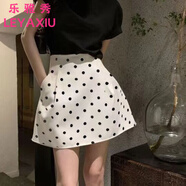 樂(lè )雅秀法式蓬蓬短裙2025夏季大碼白色小個(gè)子高腰傘裙花苞半身裙圓點(diǎn)印花 白色 M 建議96-106斤