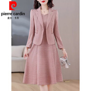 皮爾卡丹（pierre cardin）背心連衣裙搭配小香風(fēng)外套女2025新款秋款套裝媽l媽婚宴禮服針織 粉紅色 M 【80-100斤】