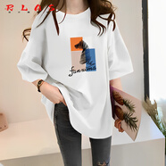 RLAS2025新款純棉短袖T恤女韓版寬松大版半袖上衣中長(cháng)款百搭顯瘦夏季 白色(彩色斑馬款) XXL 145-190斤