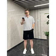 軒森圖（XUANSENTU）夏季微胖男生顯瘦穿搭短袖T恤寬松大碼半袖體恤假兩件潮牌輕熟風(fēng) 白色條紋T恤+黑色短褲 3XL (185) 建議180-200斤