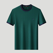 鱷魚(yú)恤夏季男士條紋透氣撞色休閑百搭刺繡短袖T恤衫男裝圓領(lǐng)半袖上衣 草綠 52