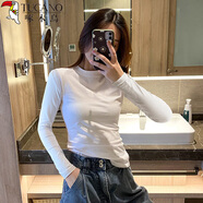 啄木鳥白色短袖t恤女修身半高領(lǐng)打底內(nèi)搭2025新款半袖上衣韓版ins 白色【長(zhǎng)袖款204】 L (95-105斤)