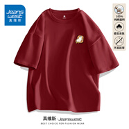 真維斯（Jeanswest）米色t恤男士夏季潮牌鴨寬松重磅短袖美式休閑潮流潮牌情侶半截袖 棗紅(JZS沙發(fā)鴨X) L