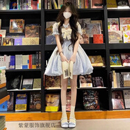 紫蒙連衣裙夏季2024新款公主短裙學(xué)生少女高中初中生女生衣服裙子夏天 時(shí)尚韓版藍(lán)色 均碼（可備注碼數(shù)）