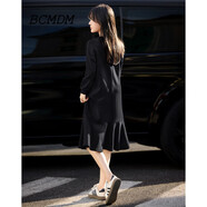 BCMDM香港潮牌魚尾包臀連衣裙女 2025春季新款紅色訂婚棉休閑衛(wèi)衣裙子 黑色 XL