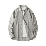 頂峰保羅（Dingfengbaoluo）日系純色簡(jiǎn)約長(zhǎng)袖襯衫男春秋休閑疊穿高級(jí)翻領(lǐng)外套DFC02銀灰XL