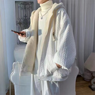 gxmy羊羔絨棉服男冬季外套男士潮牌寬松連帽棉衣服男裝加絨厚棉襖套裝 麻花白棉衣 XL 建議130-150斤