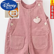 迪士尼嬰兒背帶褲秋冬加絨嬰幼兒連體褲0一3歲小童休閑可愛寶寶燈芯絨褲 粉紅色(加絨款) 100