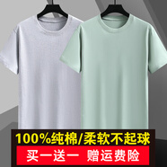 戰(zhàn)浩【2件】純棉短袖t恤男夏季衣服圓領(lǐng)半袖寬松白上衣純色打底衫體恤 灰色+豆綠色 XL 建議【130-145斤】