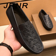 JRNR品牌高端真皮豆豆鞋男2025新款春季手工編織一腳蹬懶人休閑皮鞋男 藏青色 標(biāo)準(zhǔn)皮鞋碼 40