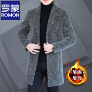 羅蒙（ROMON）金貂絨中長款毛呢大衣男士秋冬款加棉加厚保暖高級感呢子外套男裝 A03灰色加棉 XL 125-140斤